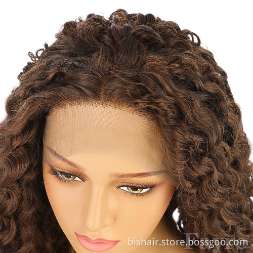 Low price lace front wig synthetic lace front wig long curly hair cheap wate wave curly women's daily party cosplay curly brown
